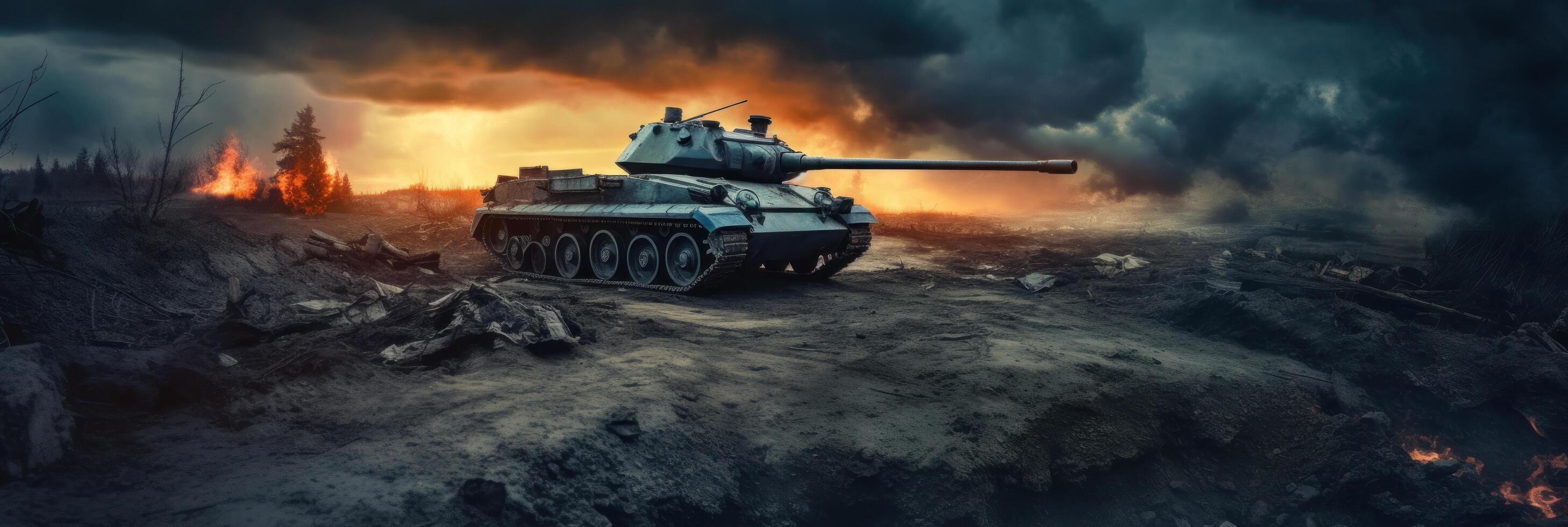 alt Panzer im das Wüste, im das Stil von heftig Aktion Szenen, Illustration ai generativ foto