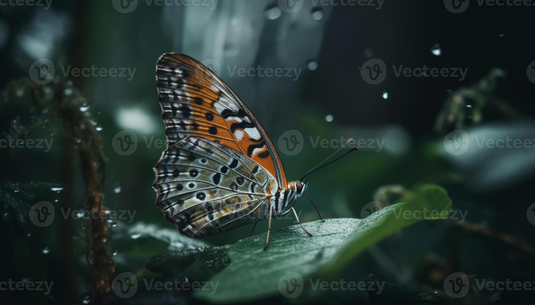 beschwingt Schmetterling Flügel entdeckt im still tropisch Regenwald Eleganz generiert durch ai foto