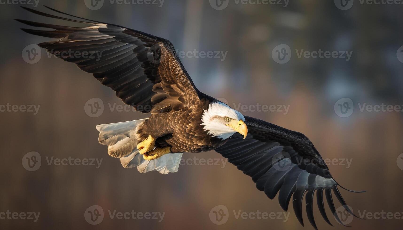 kahl Adler Spreads majestätisch Flügel im Mitte Luft, Jagd zum Fisch generiert durch ai foto