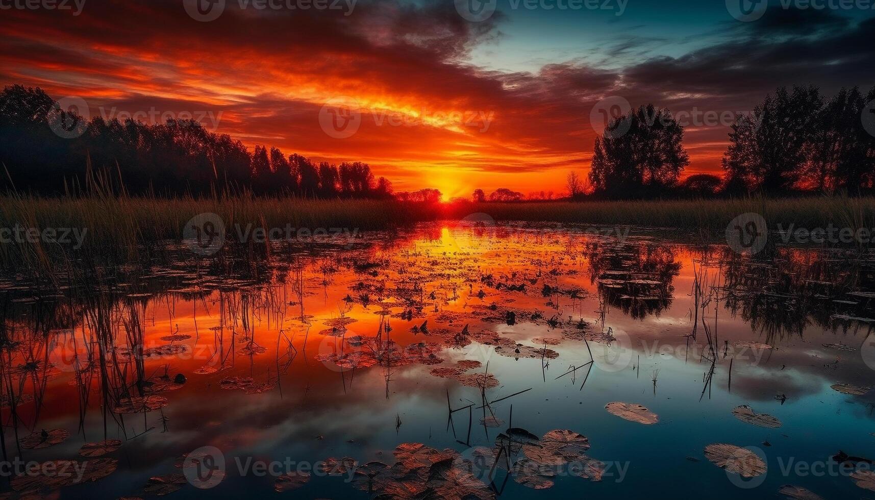 still Sonnenuntergang spiegelt Schönheit im Natur Landschaft generiert durch ai foto