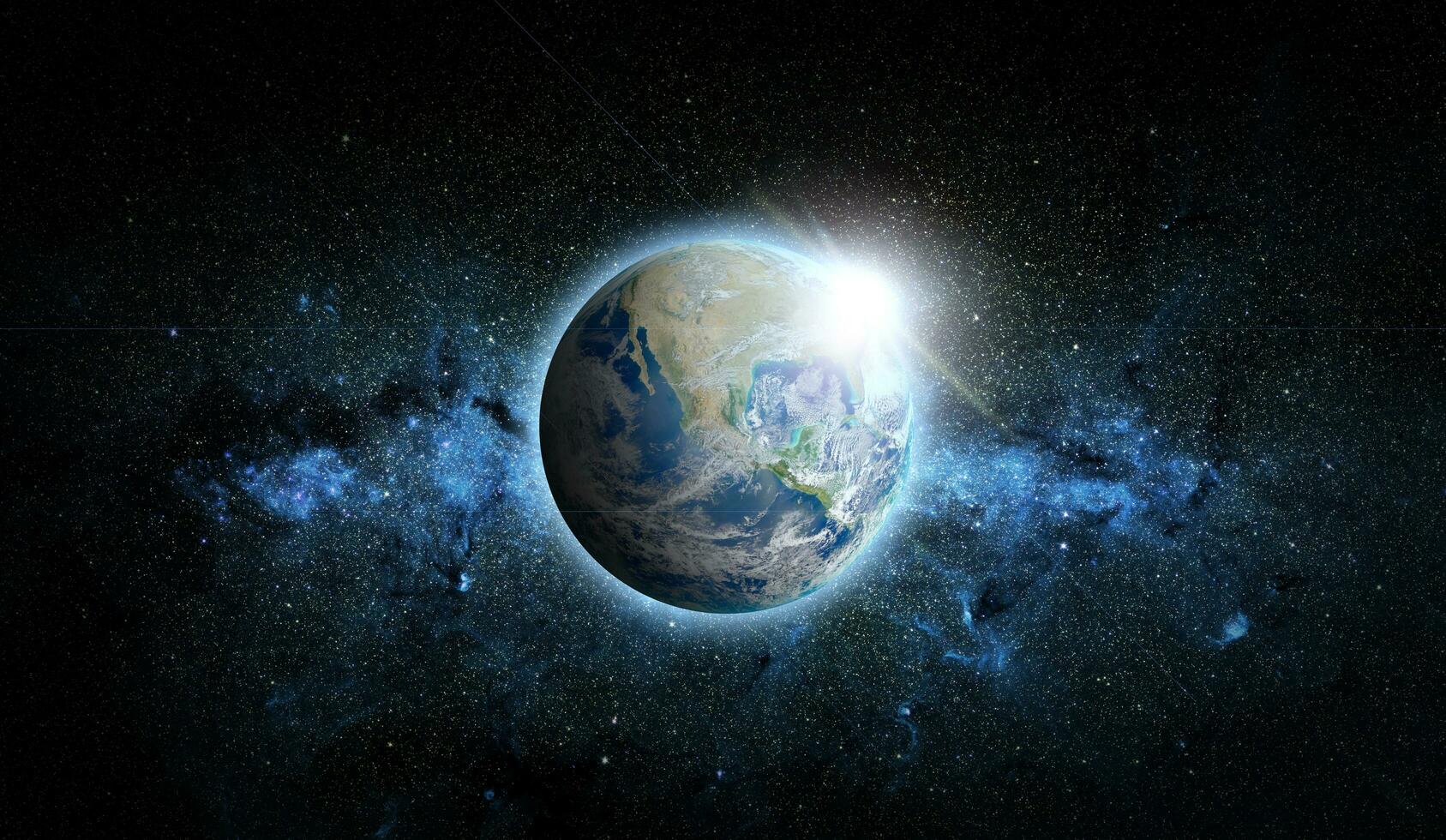 Planet Erde mit Sonnenaufgang auf Weltraumhintergrund, Elemente dieses Bildes von der NASA eingerichtet foto