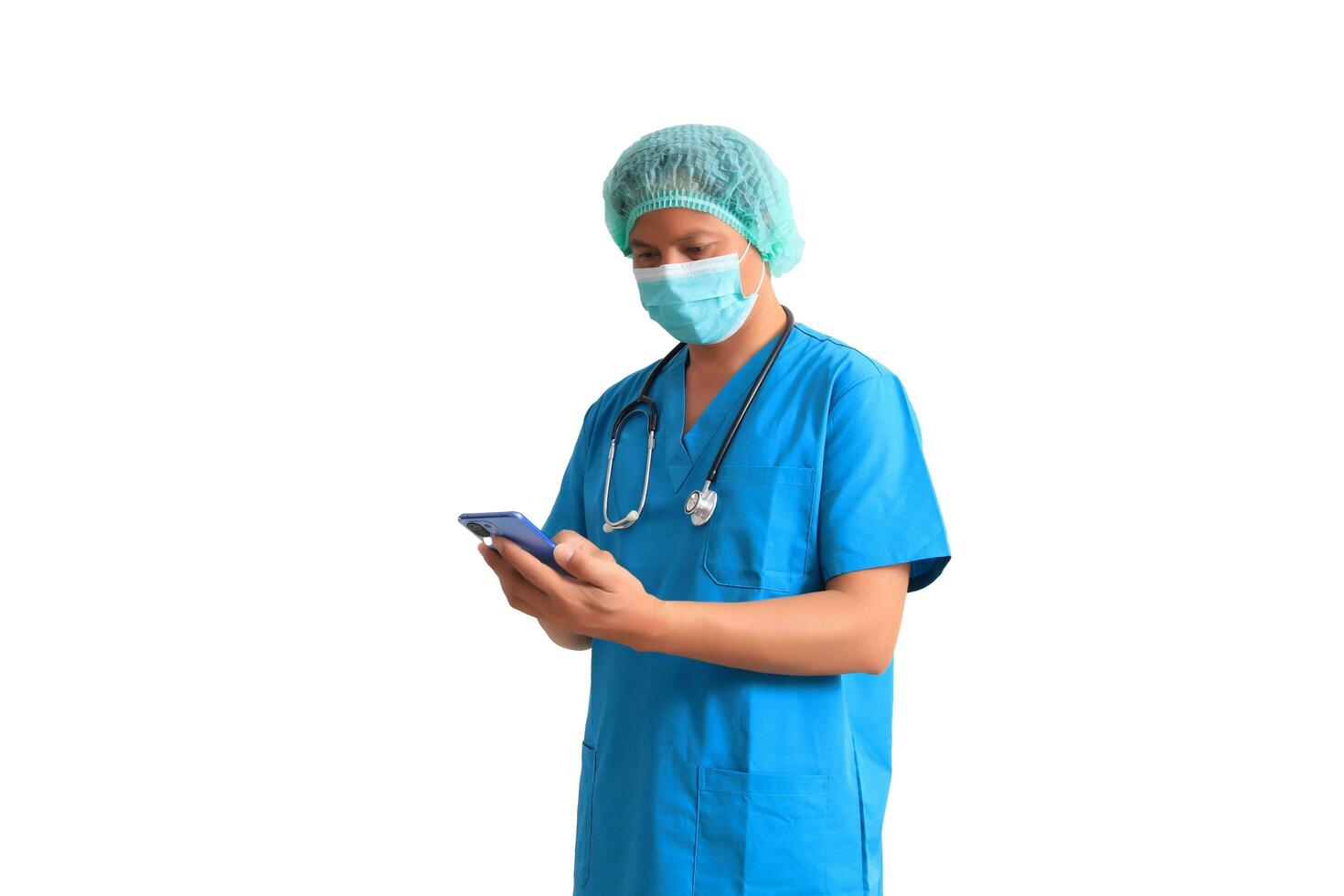 männlich Arzt tragen Blau passen foto