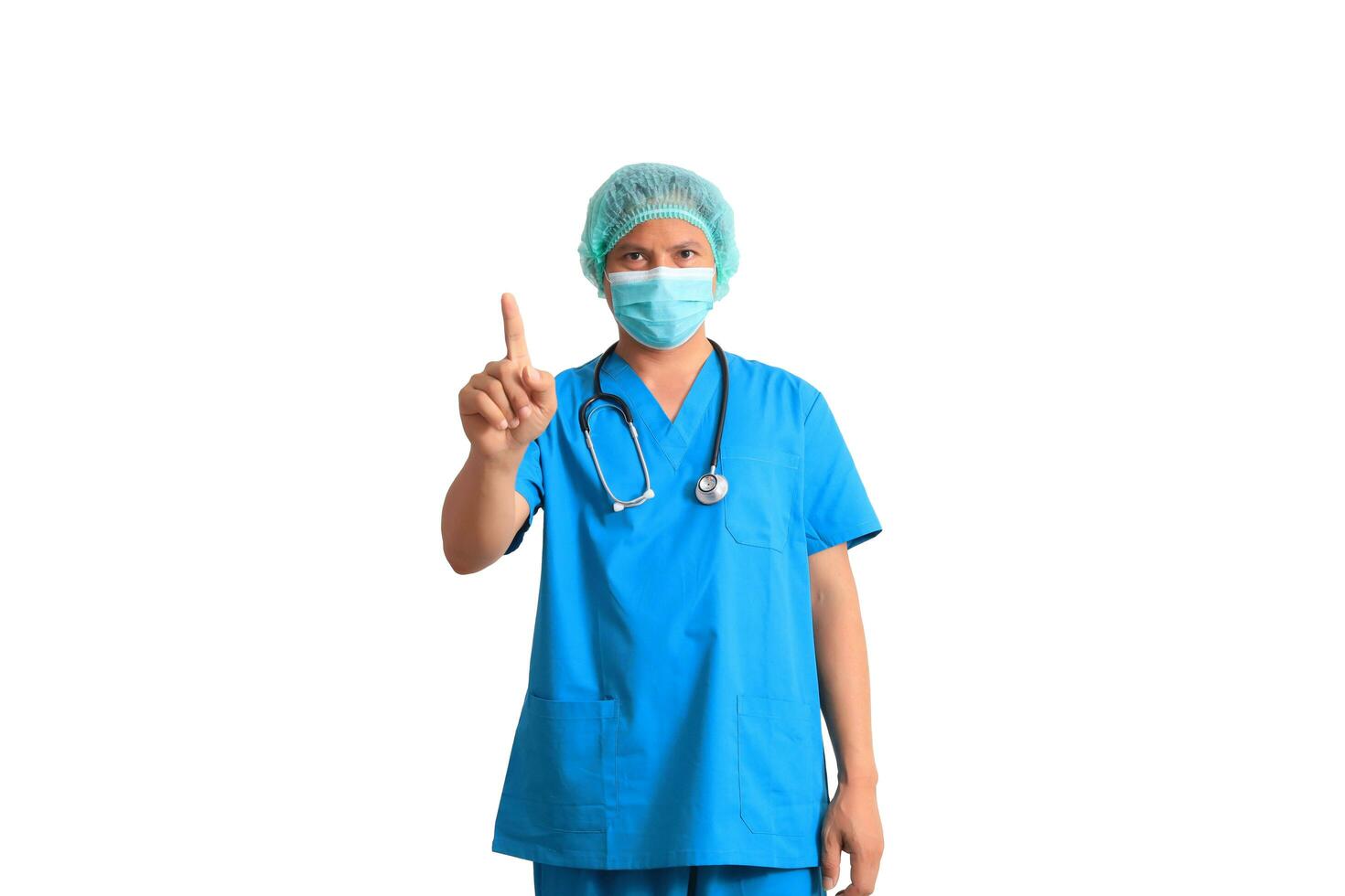 männlich Arzt tragen Blau passen foto