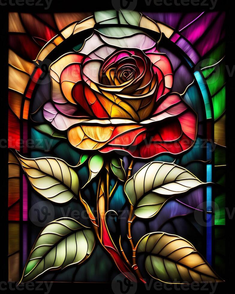 Rose befleckt Glas Blume Kunst, ai generativ foto