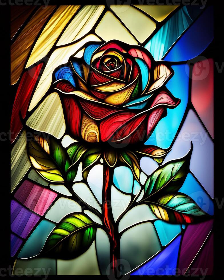 Rose befleckt Glas Blume Kunst, ai generativ foto
