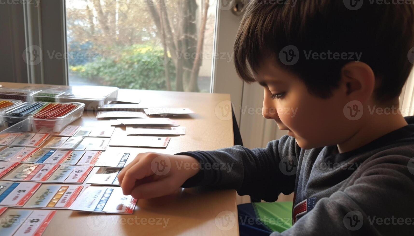 Kinder studieren, lesen Bücher, Lernen beim Zuhause generiert durch ai foto