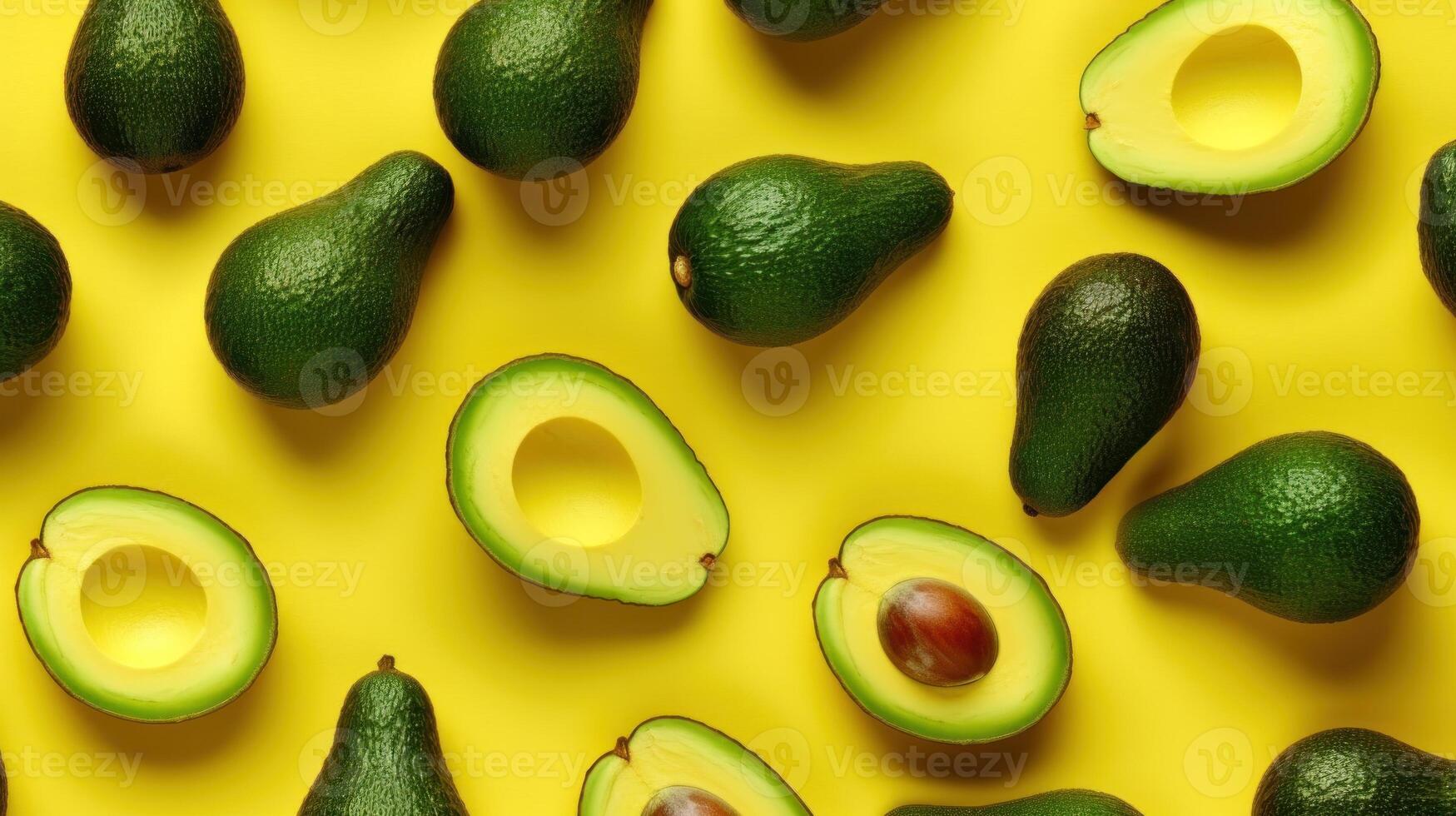 Gelb Hintergrund mit Avocado. eben legen. Illustration ai generativ foto