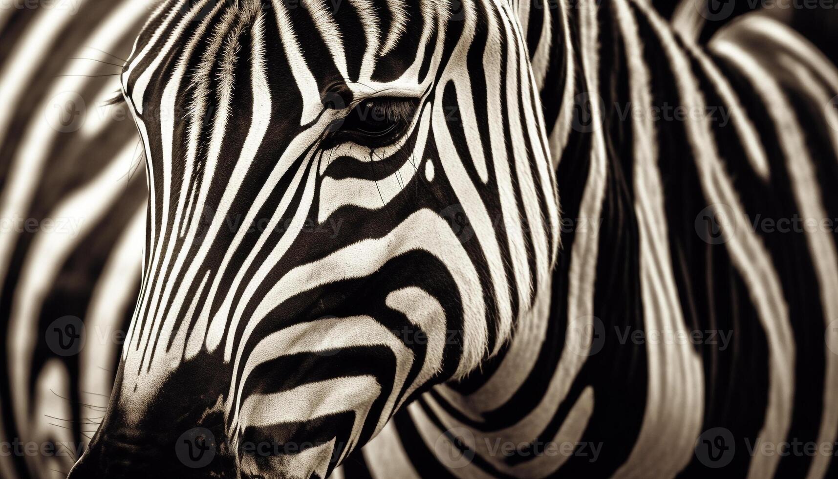 einfarbig Eleganz Zebra Schönheit im Natur, schließen oben Tier Porträt generiert durch ai foto