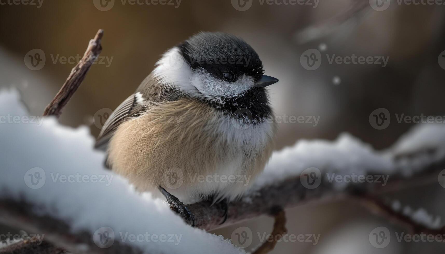 großartig tit sich niederlassen auf schneebedeckt Zweig, schließen oben generativ ai foto