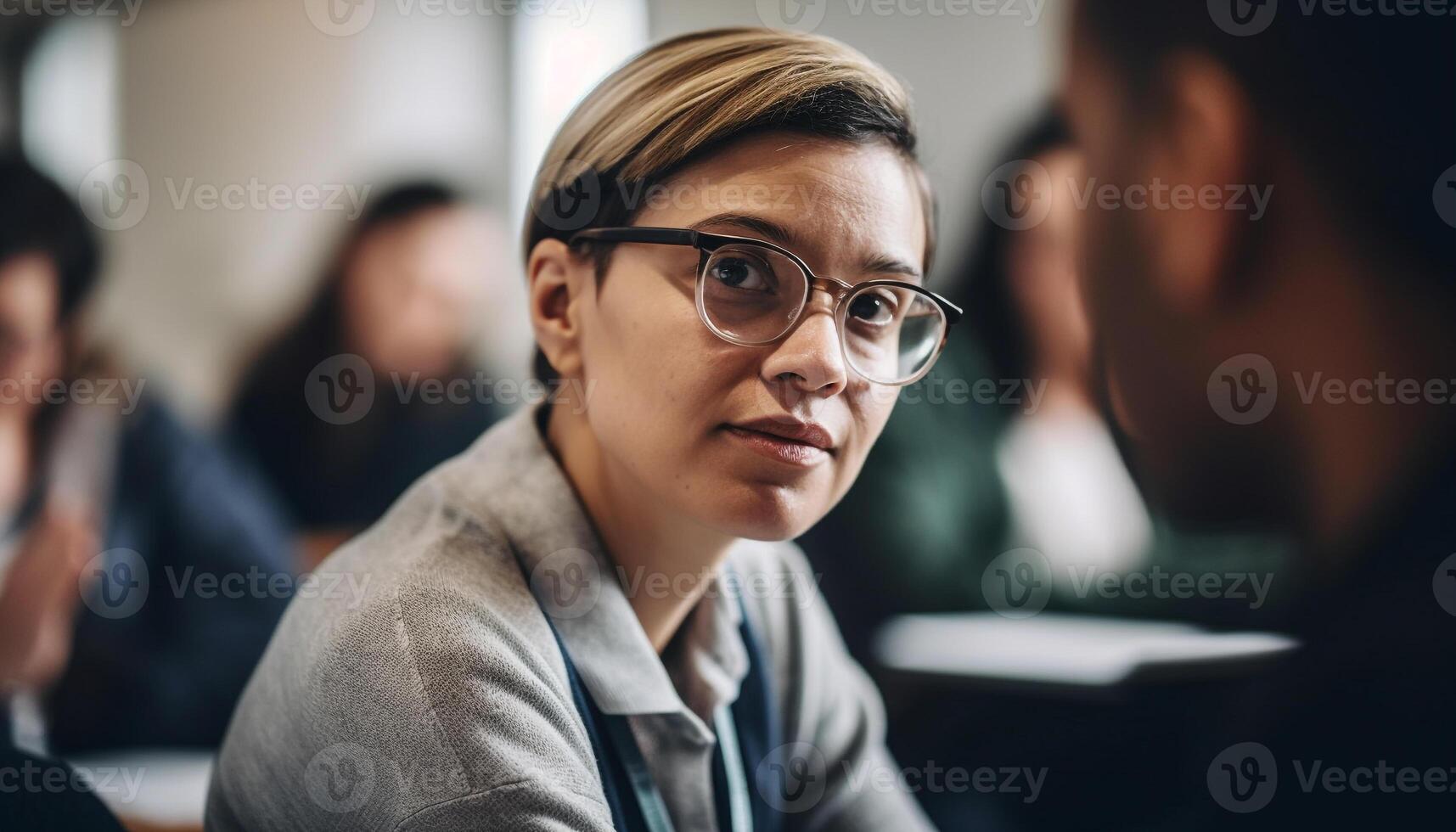 jung Erwachsene studieren im ein vielfältig Klassenzimmer generativ ai foto