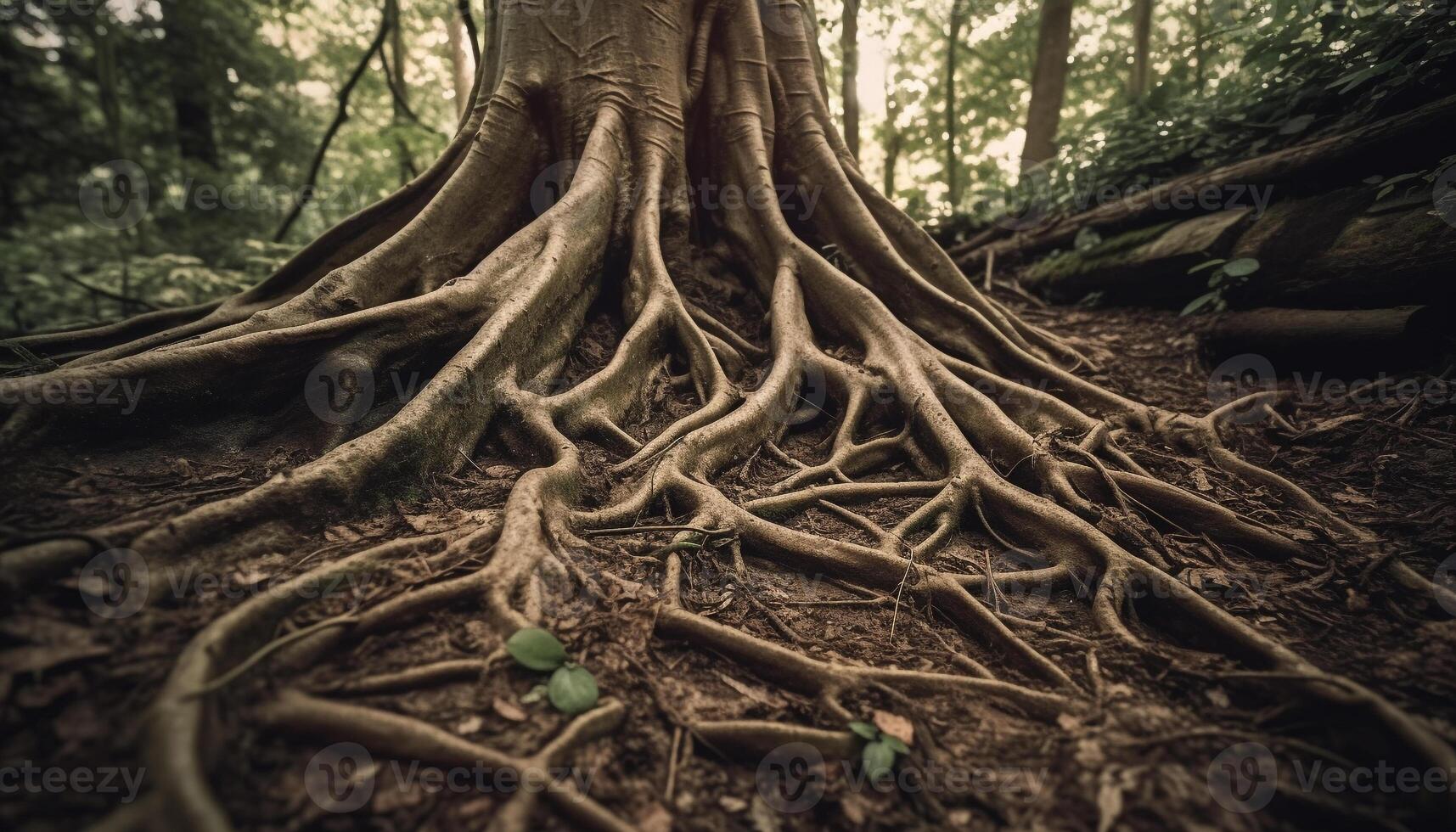 uralt Banyan Baum verflochten mit Natur Wachstum generiert durch ai foto