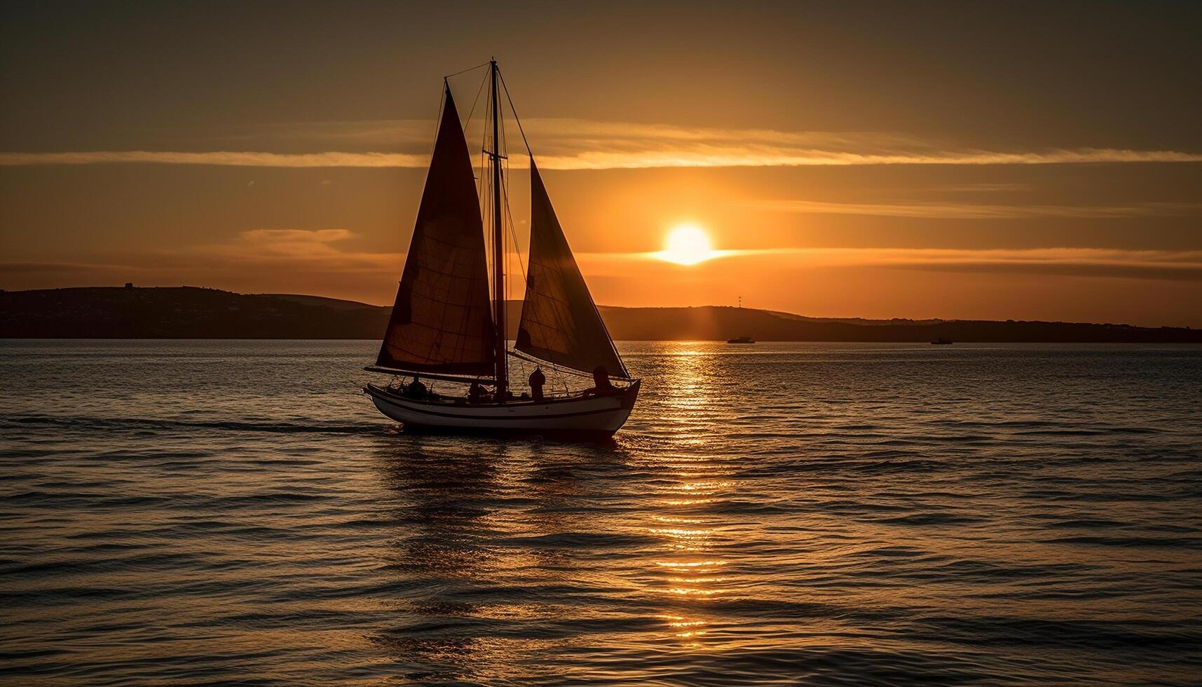 Segeln Yacht gleitet auf still Blau Wellen generiert durch ai foto