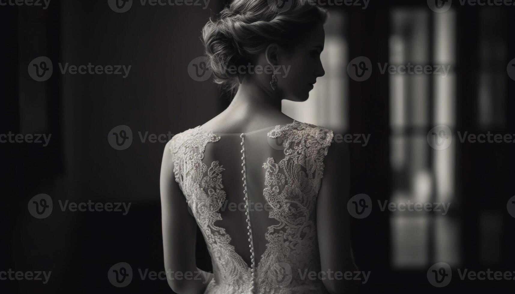 elegant Braut im einfarbig Kleid, suchen Weg generiert durch ai foto