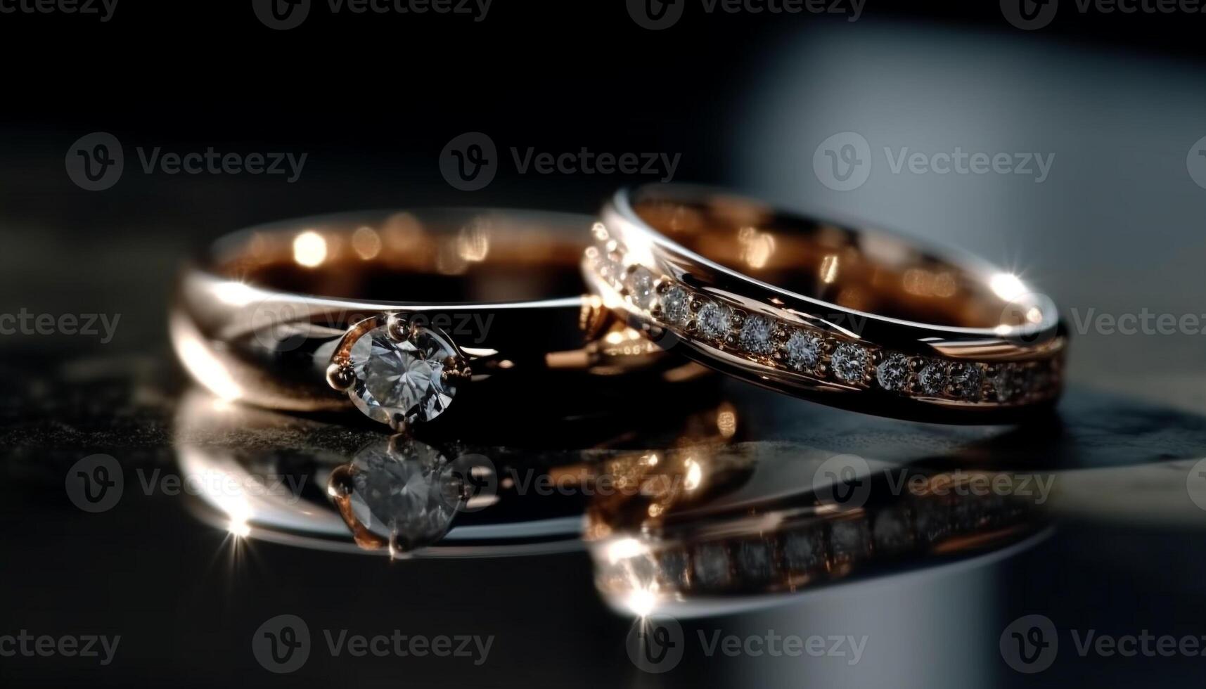 glänzend Gold Hochzeit Ring mit kostbar Edelstein generiert durch ai foto