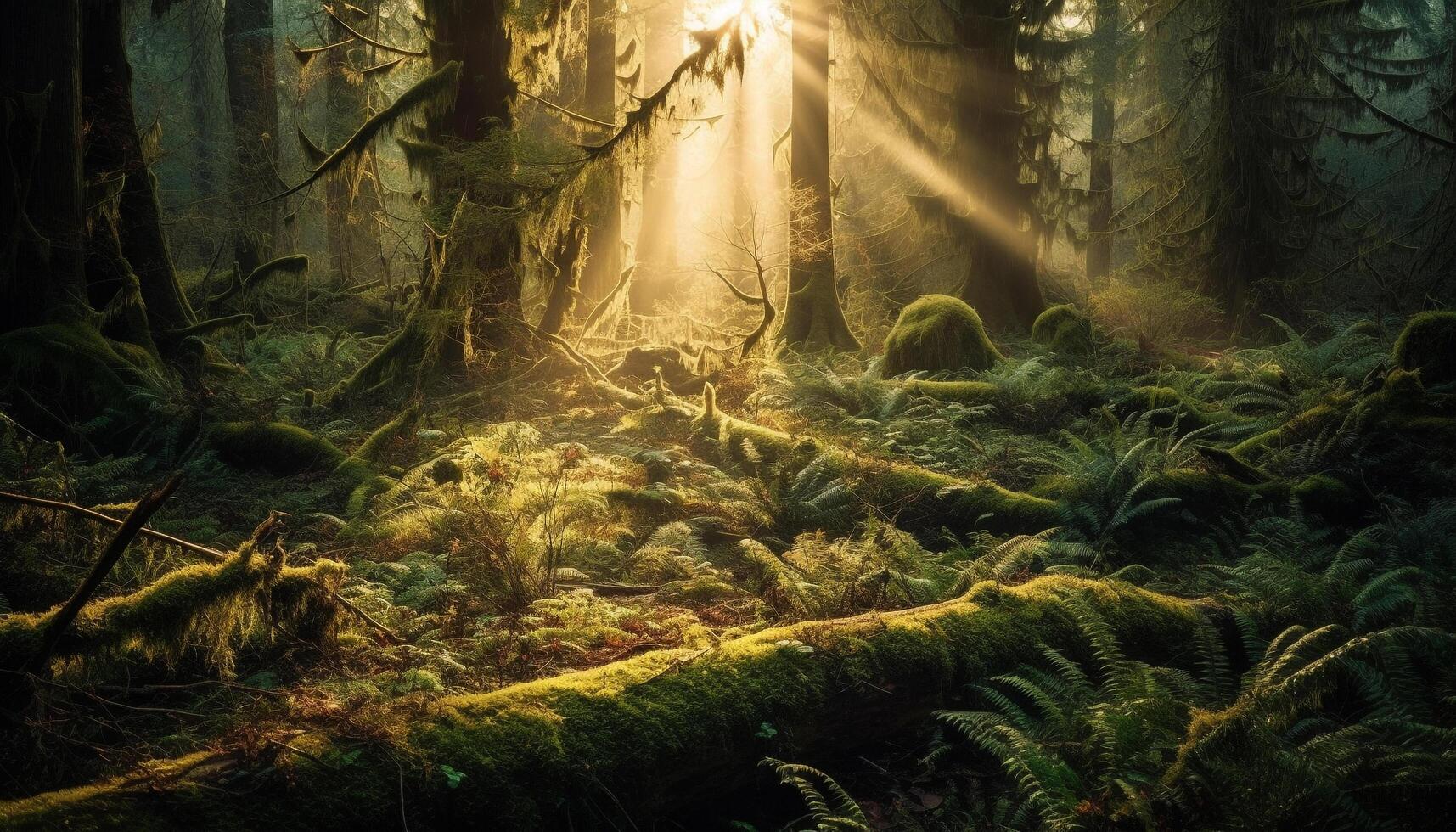 mysteriös tropisch Wald, dunkel und gespenstisch Nacht generiert durch ai foto