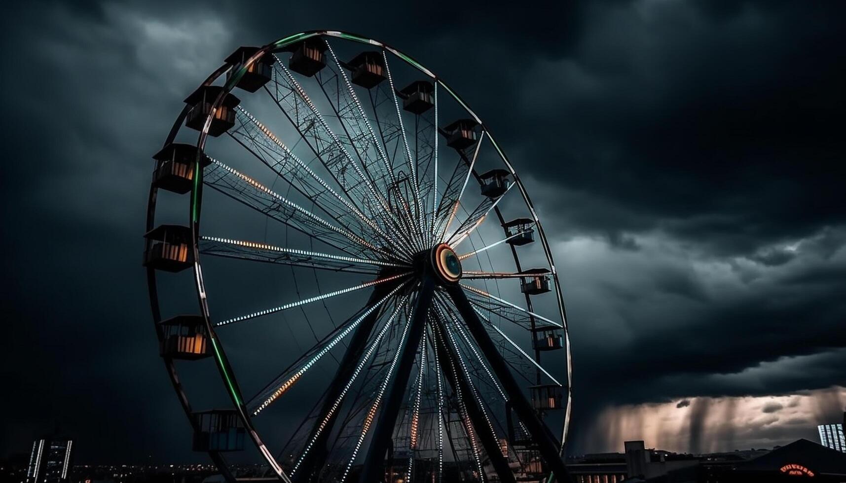 Spinnen Rad von Spaß, beleuchtet im Blau generiert durch ai foto