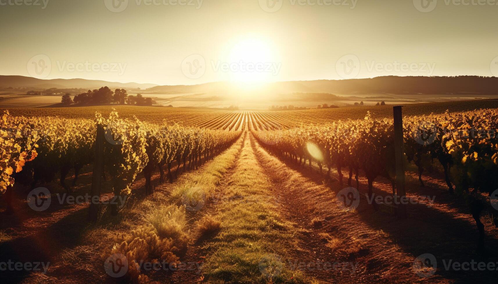 Sonne geküsst Weinberge im still Italienisch Landschaft generiert durch ai foto