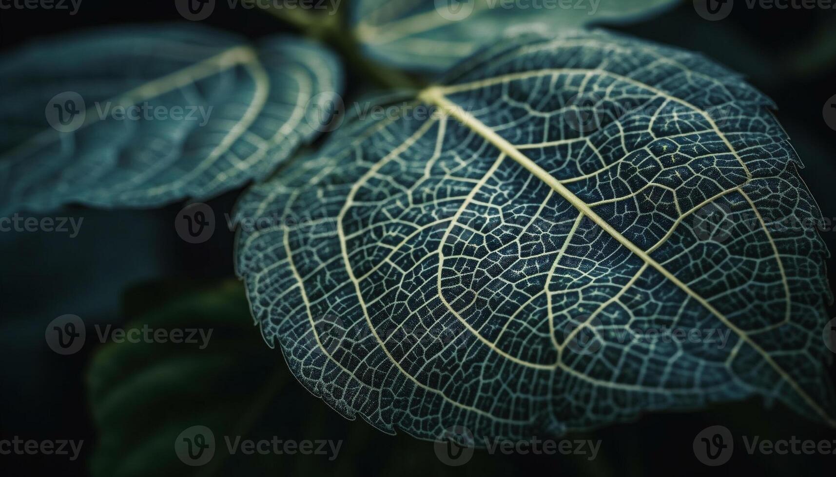 Grün Blatt Vene, schließen hoch, beschwingt Muster generiert durch ai foto