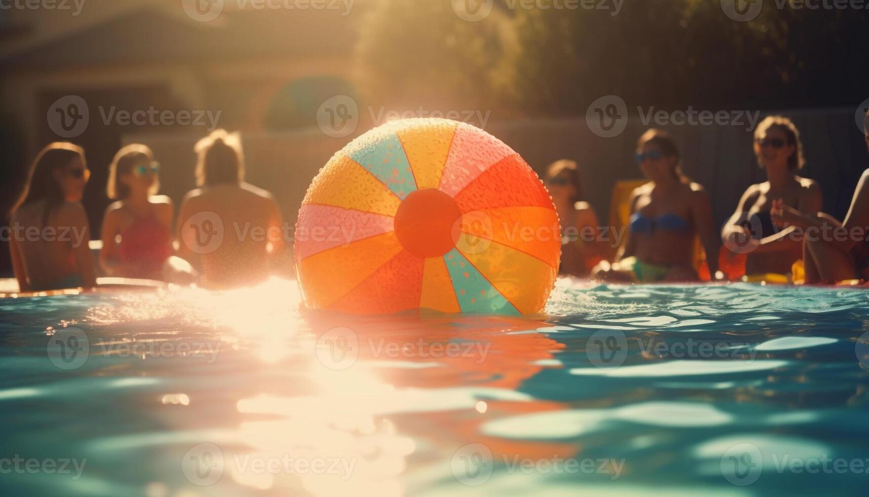 Kinder spielen im das Schwimmbad, sorglos Glück generiert durch ai foto