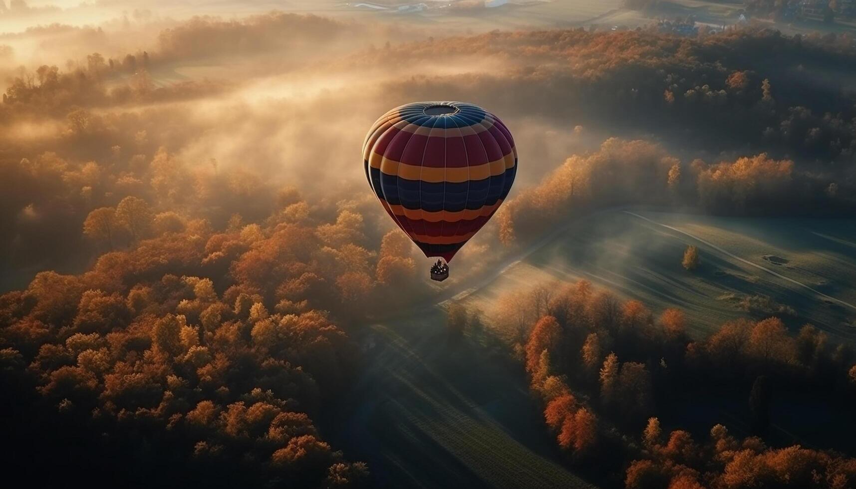 schweben heiß Luft Ballon steigt an Mitte Luft Über Berg Landschaft generiert durch ai foto
