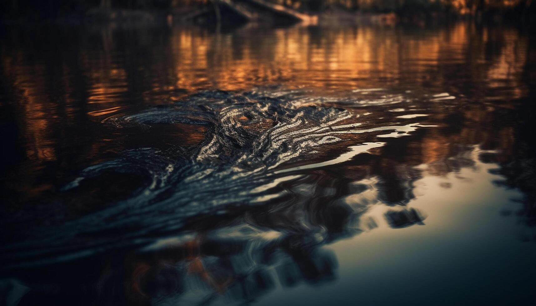 still Sonnenuntergang Über wellig Wasser, Natur abstrakt Schönheit im Bewegung generiert durch ai foto