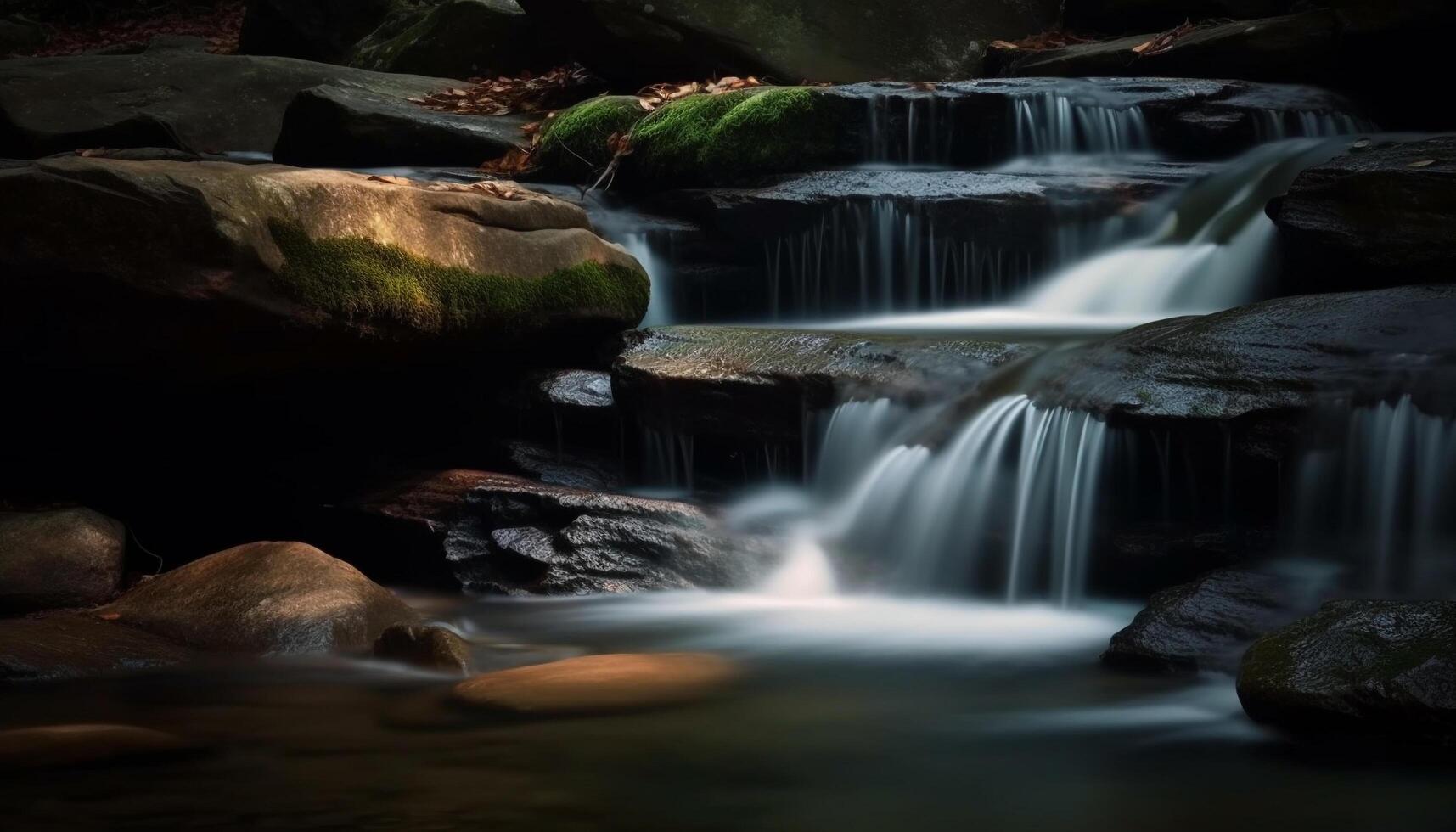 still Szene von fließend Wasser im majestätisch tropisch Regenwald generiert durch ai foto