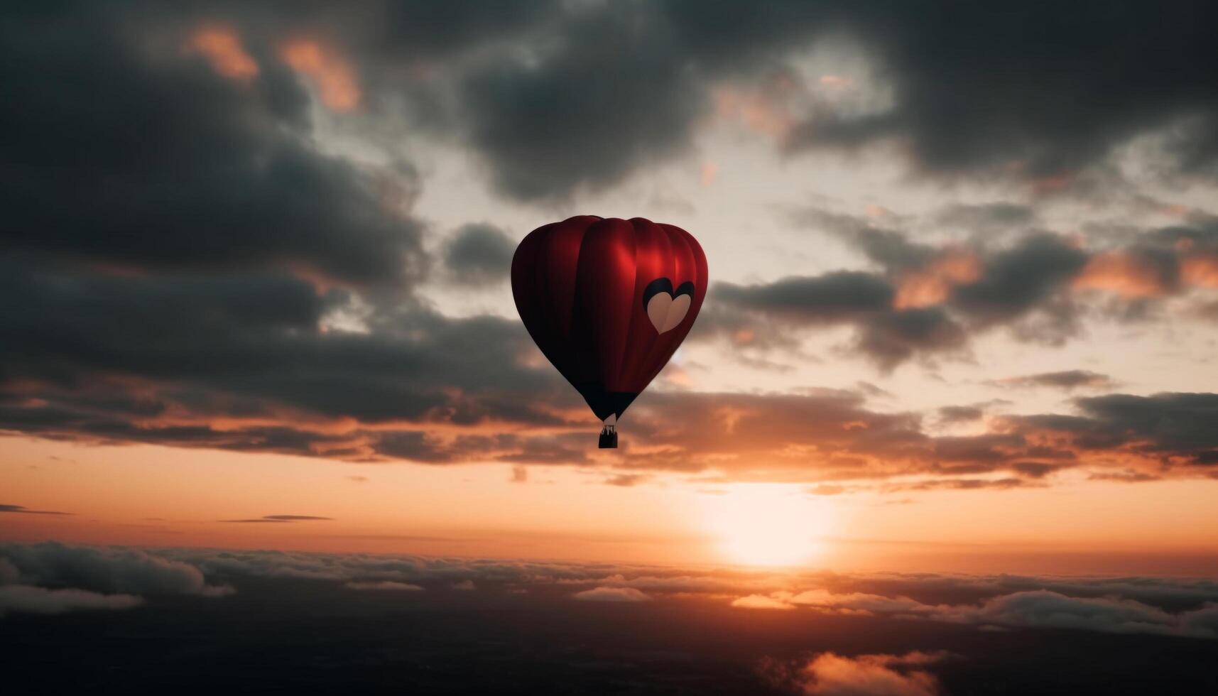 Romantik im das Himmel, heiß Luft Ballon fliegend beim Sonnenuntergang generiert durch ai foto