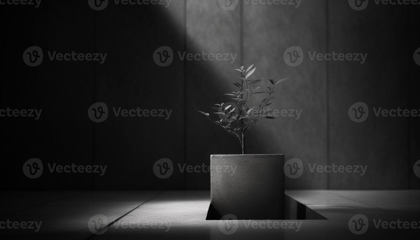frisch Blatt auf rustikal Holz Bodenbelag, Vase mit Single Blume generiert durch ai foto