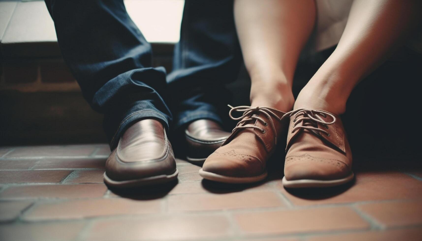 elegant Leder Schuhe auf ein glänzend Holz Bodenbelag, modisch Schuhwerk generiert durch ai foto