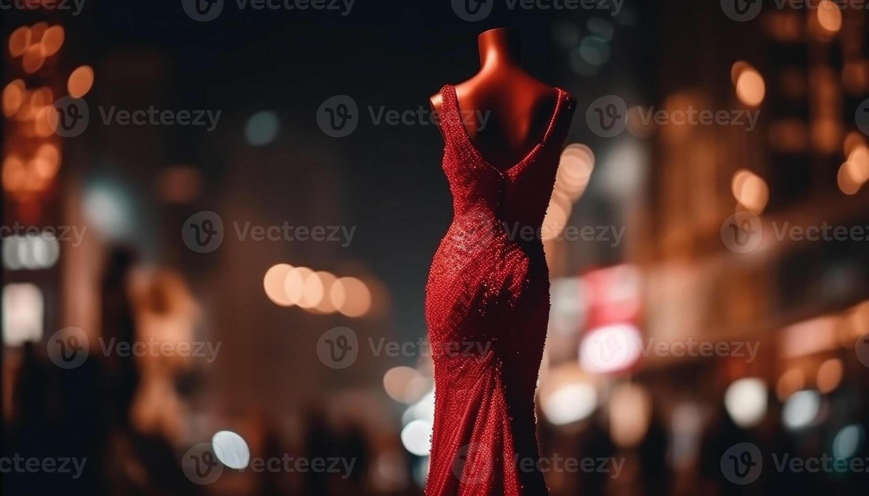 elegant Mannequin Vitrinen modisch Abend Kleid im beleuchtet Boutique generiert durch ai foto
