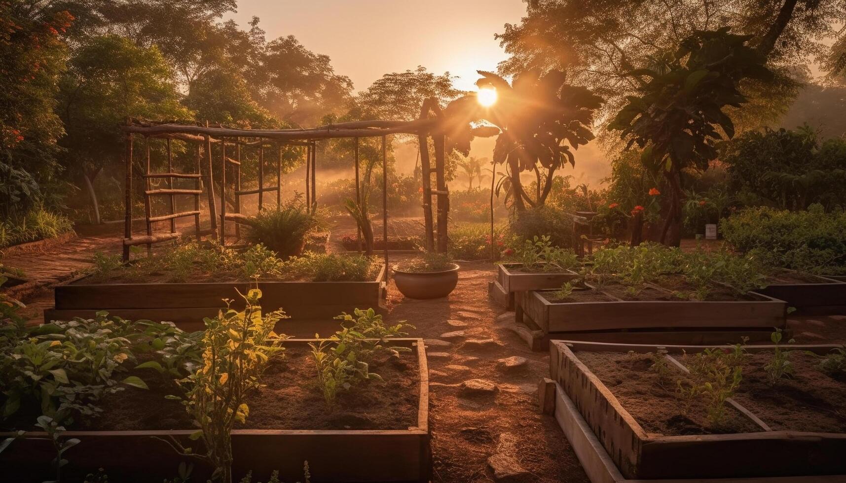 Sonnenuntergang leuchtet still ländlich Szene, Hervorheben Schönheit im Natur Wachstum generiert durch ai foto