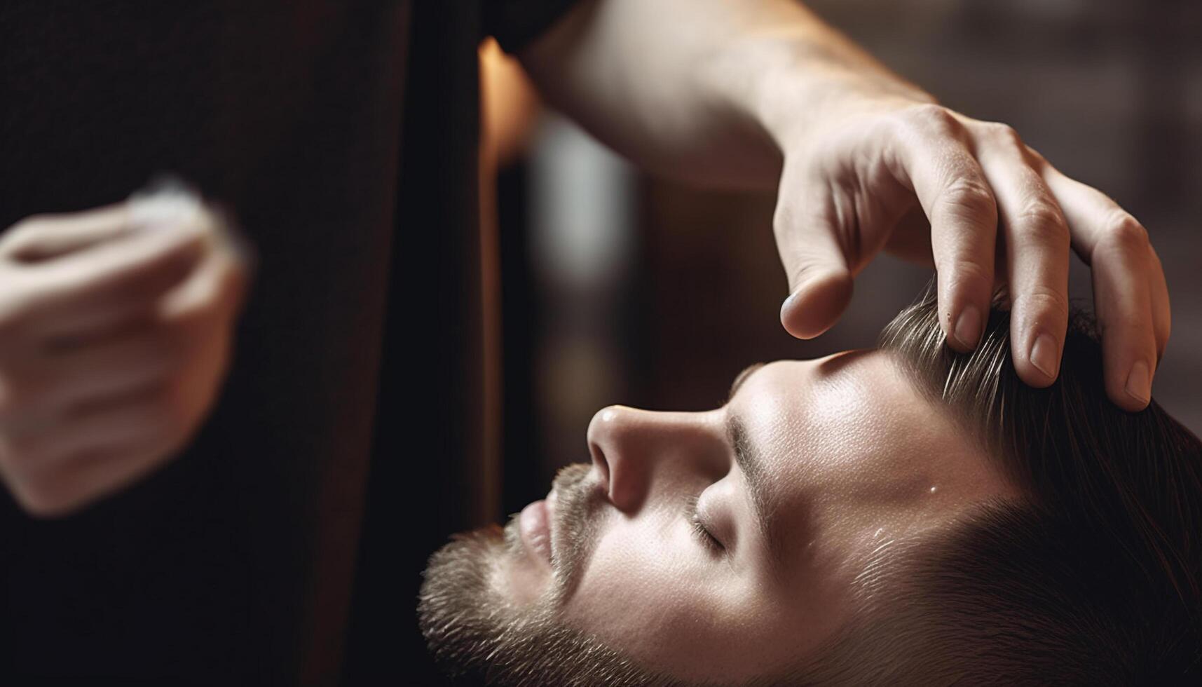 schön Menschen halten Hände, lächelnd im Haar Salon Eleganz generiert durch ai foto