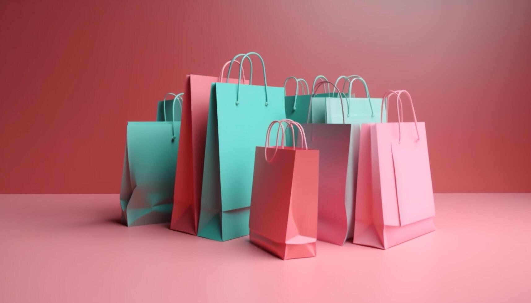 multi farbig Papier Einkaufen Tasche mit Griff zum Verkauf Geschenk Verpackung generiert durch ai foto