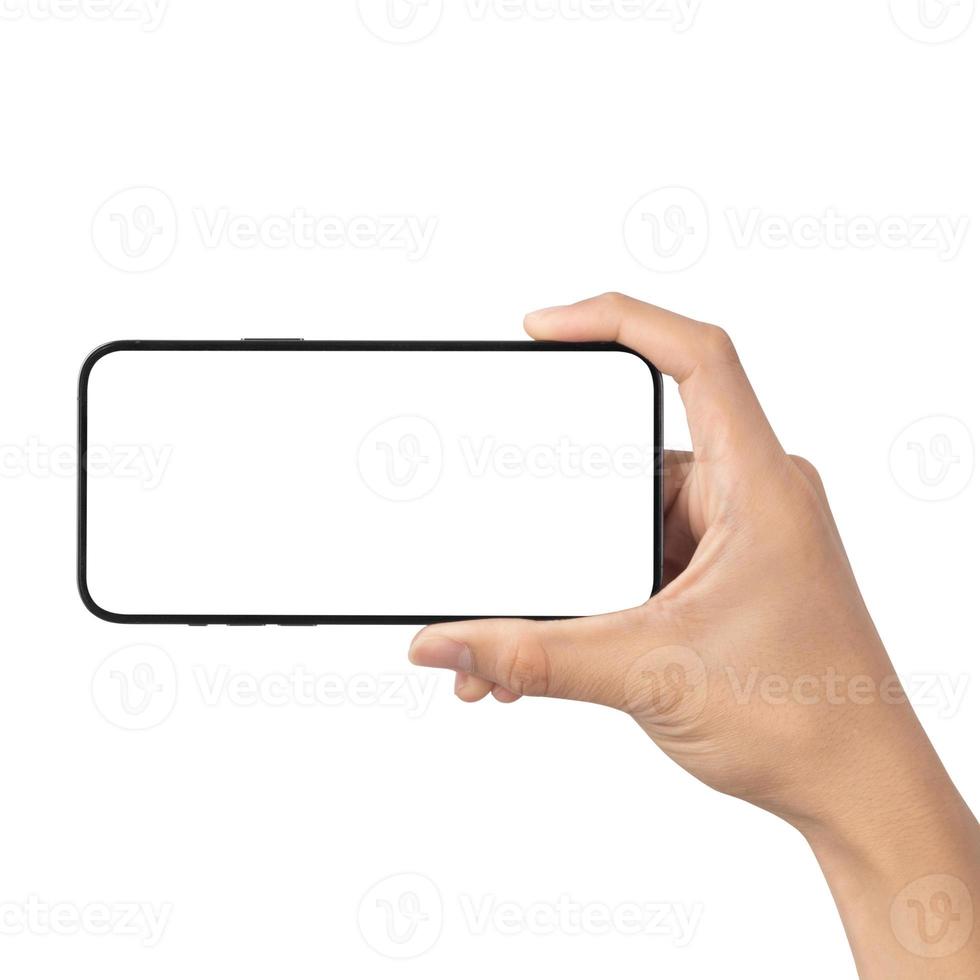 Hand hält Smartphone leeren Bildschirm Modell foto