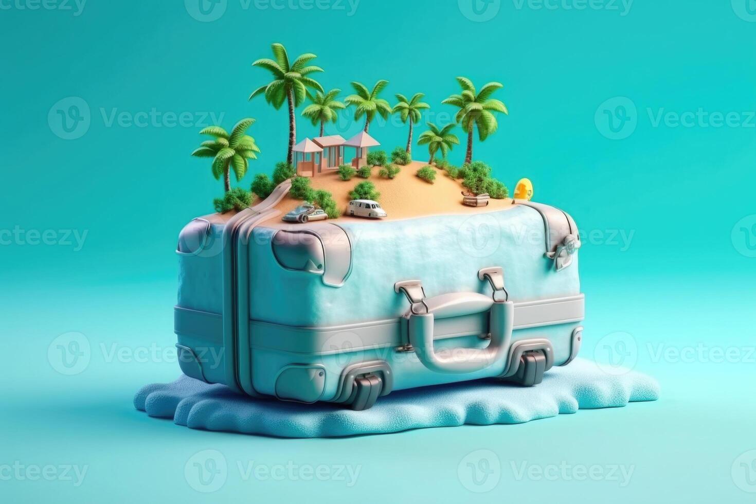 Koffer auf Meer Strand. Sommer- Ferien Konzept. generativ ai foto