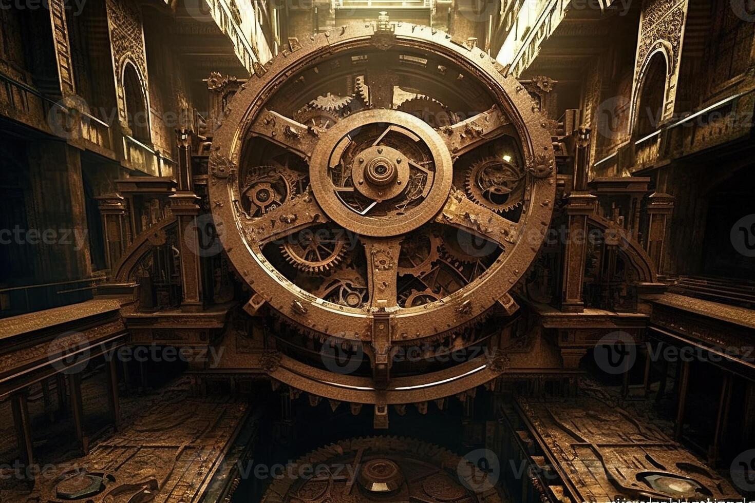 Riese Uhrwerk Mechanismus Steampunk Illustration generativ ai foto