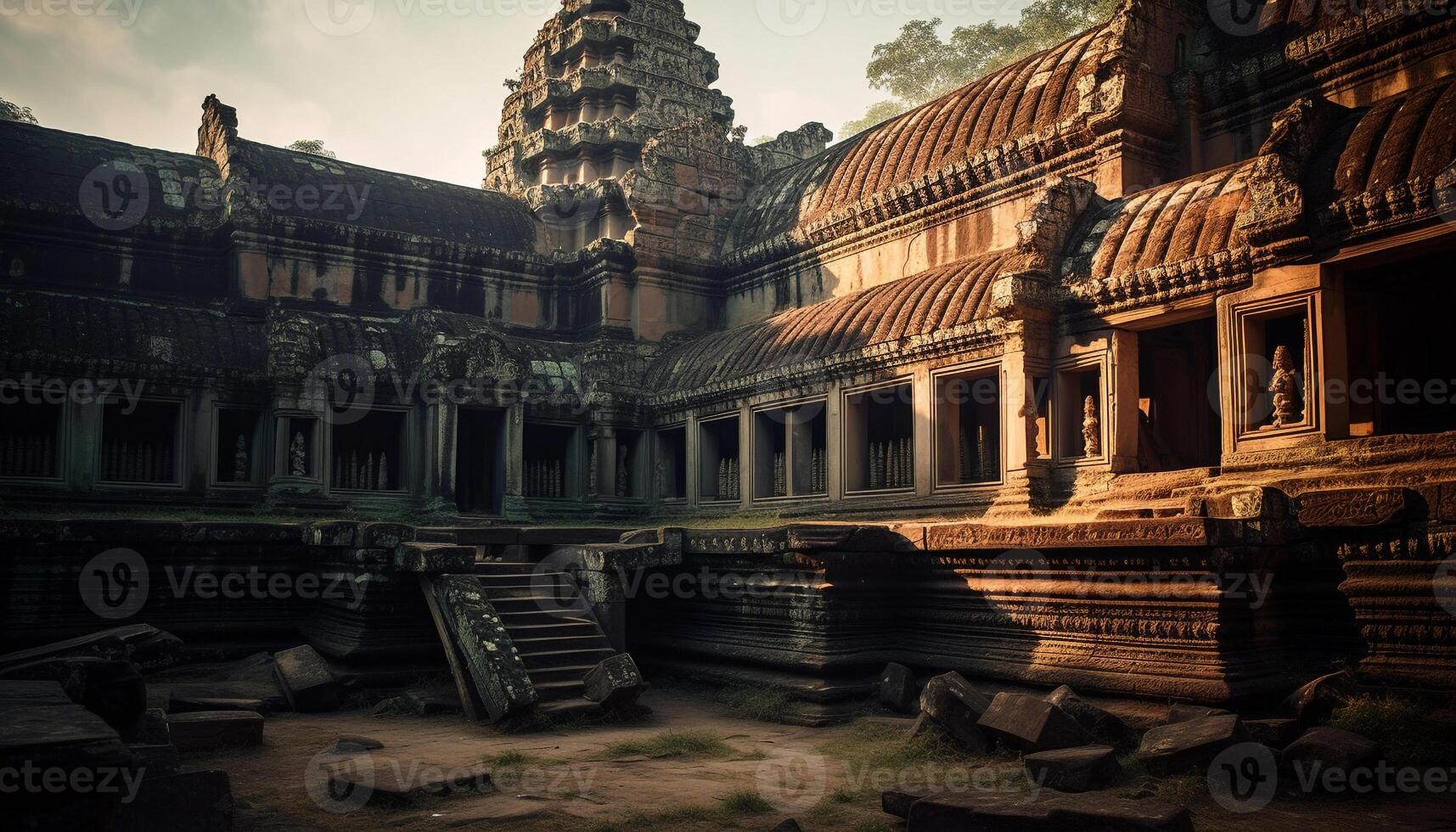 uralt Ruinen von Angkor, ein berühmt Hindu Buddhist Monument von Spiritualität generiert durch ai foto