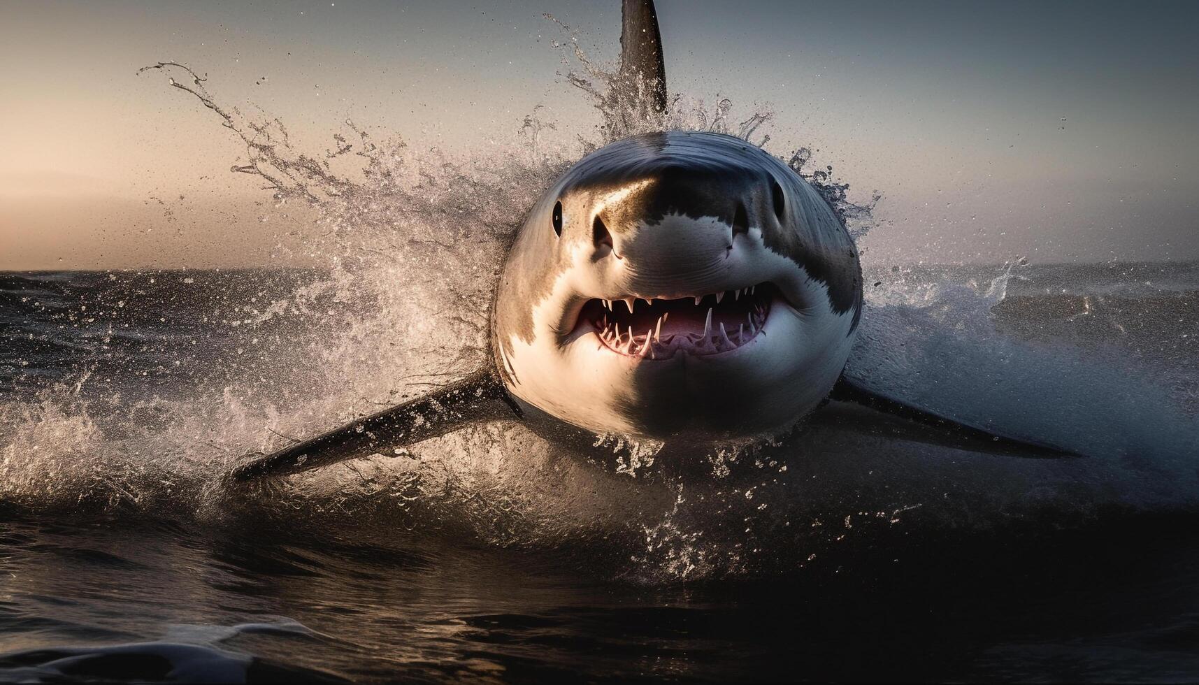 ein majestätisch Delfin Springen im das Sonnenuntergang, planschen Wasser spielerisch generiert durch ai foto