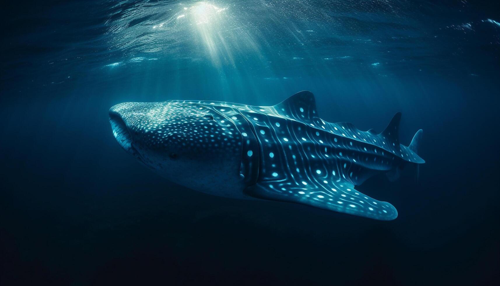 majestätisch Wasser- Säugetier Schwimmen im multi farbig Riff, unten dunkel Wasser generiert durch ai foto