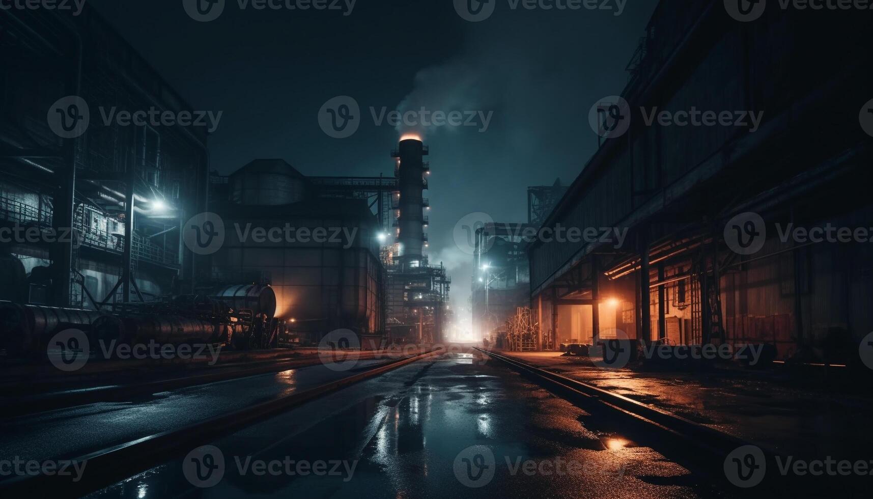 dunkel Stadt Straßen, der Verkehr verwischt, beleuchtet Gebäude, Verschmutzung und Achtung generiert durch ai foto