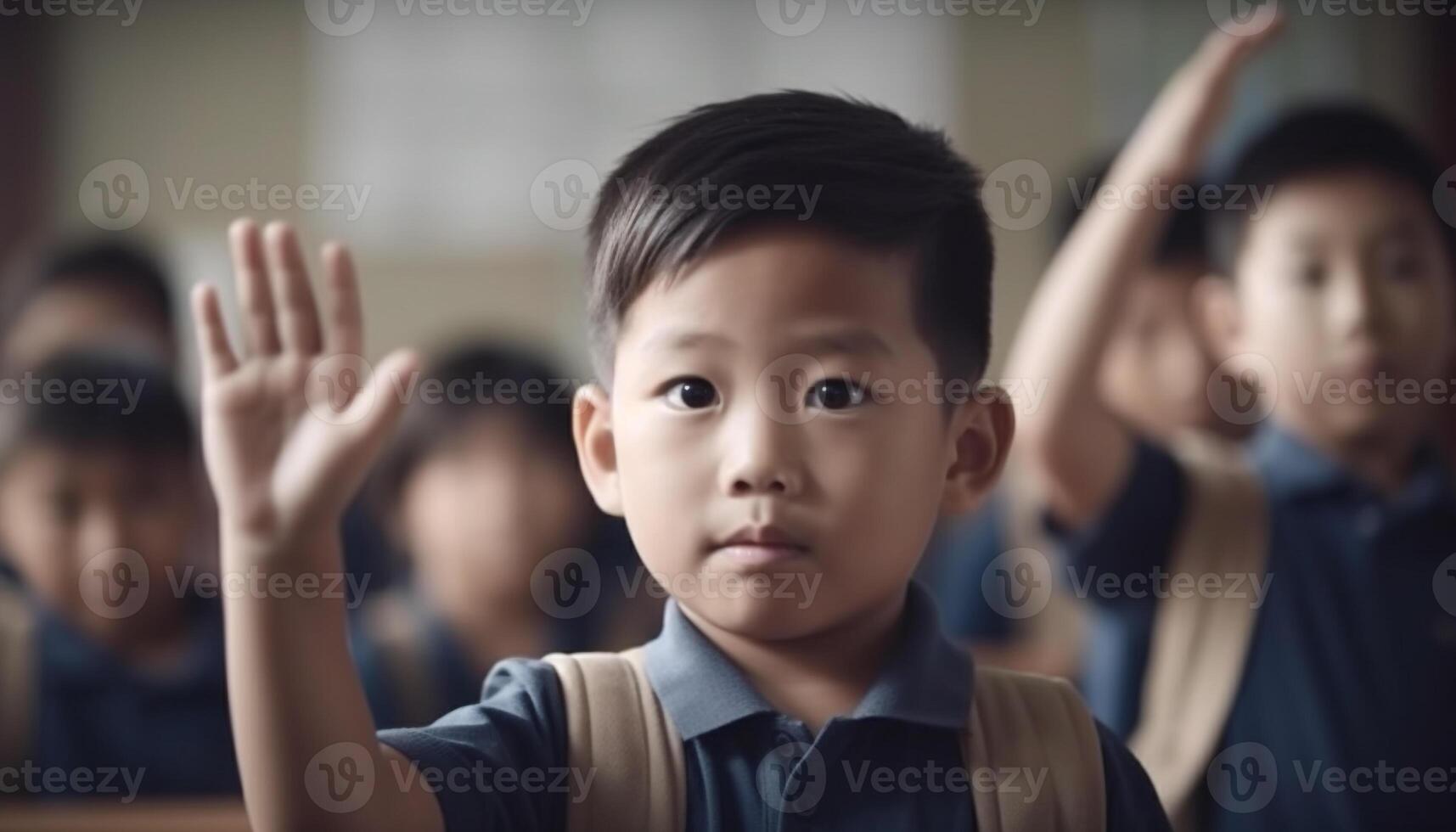 lächelnd Schule Kinder studieren drinnen, Fokussierung auf elementar Bildung Entwicklung generativ ai foto