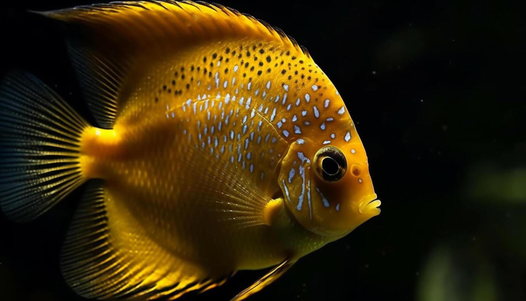 beschwingt Gelb Clown Fisch schwimmt im bunt Koralle Riff unter Wasser generiert durch ai foto