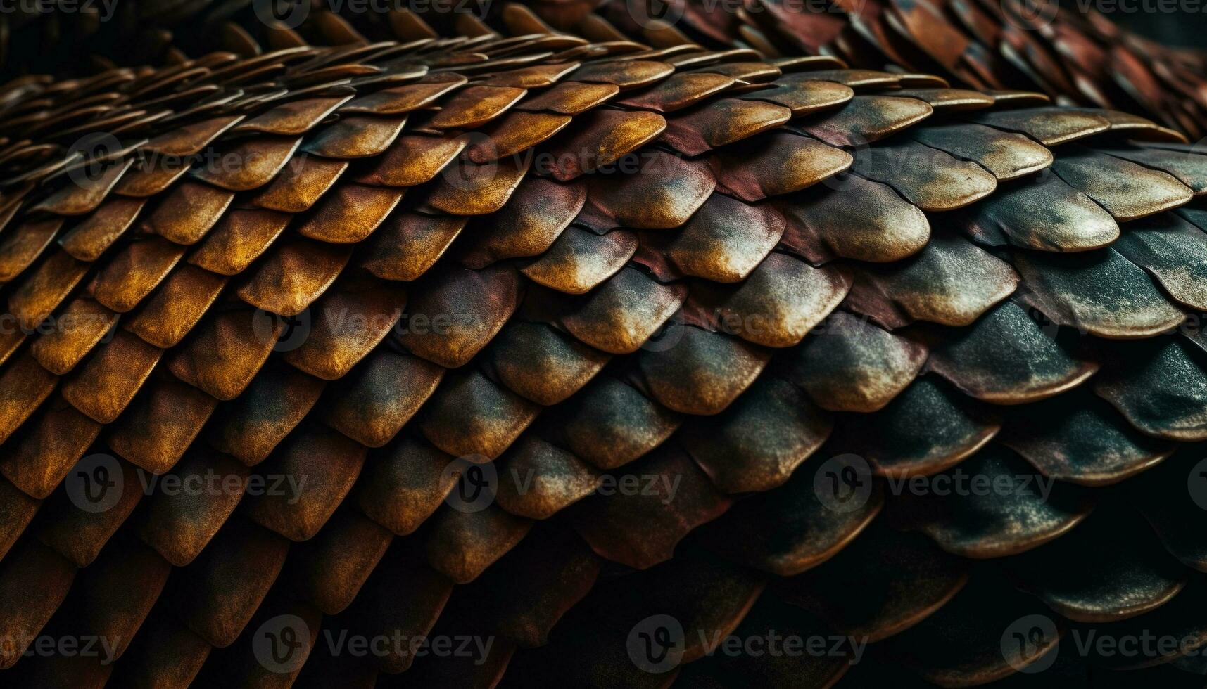 Tier Rahmen Muster auf Gelb Reptil Haut, Scharf schließen oben Fokus generiert durch ai foto