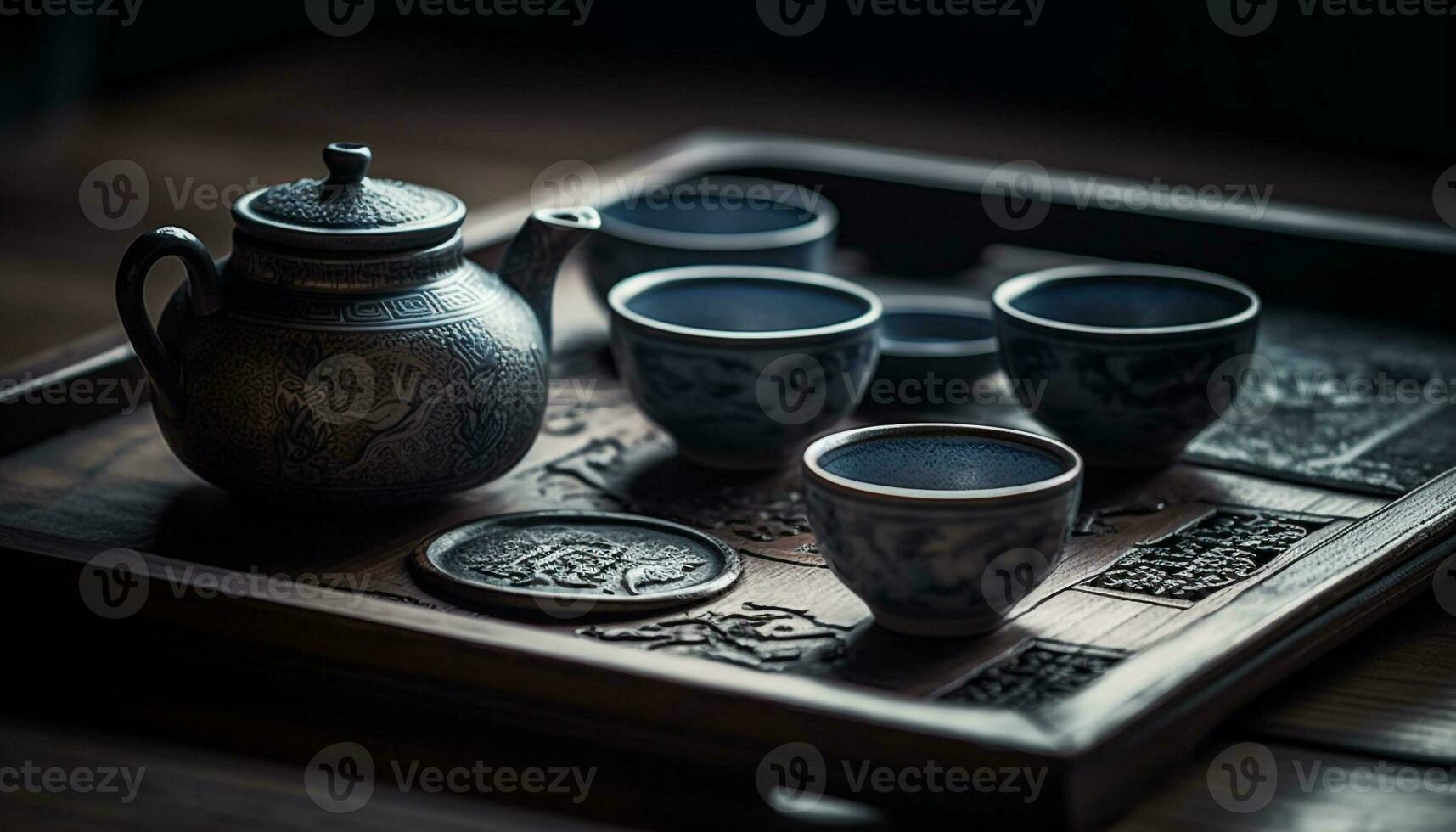 heiß Tee im uralt Steingut Becher, ein kulturell Tradition konserviert generiert durch ai foto