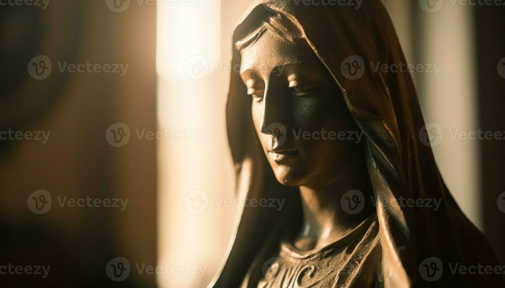 einer jung Frau beten zu Gott im Vorderseite von Statue generiert durch ai foto