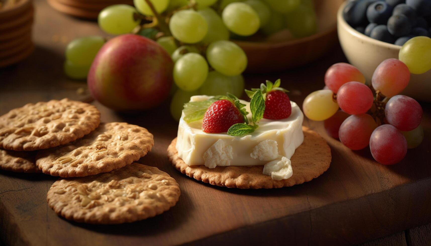 frisch Beere Dessert auf rustikal Holz Tisch, perfekt Sommer- Genuss generiert durch ai foto