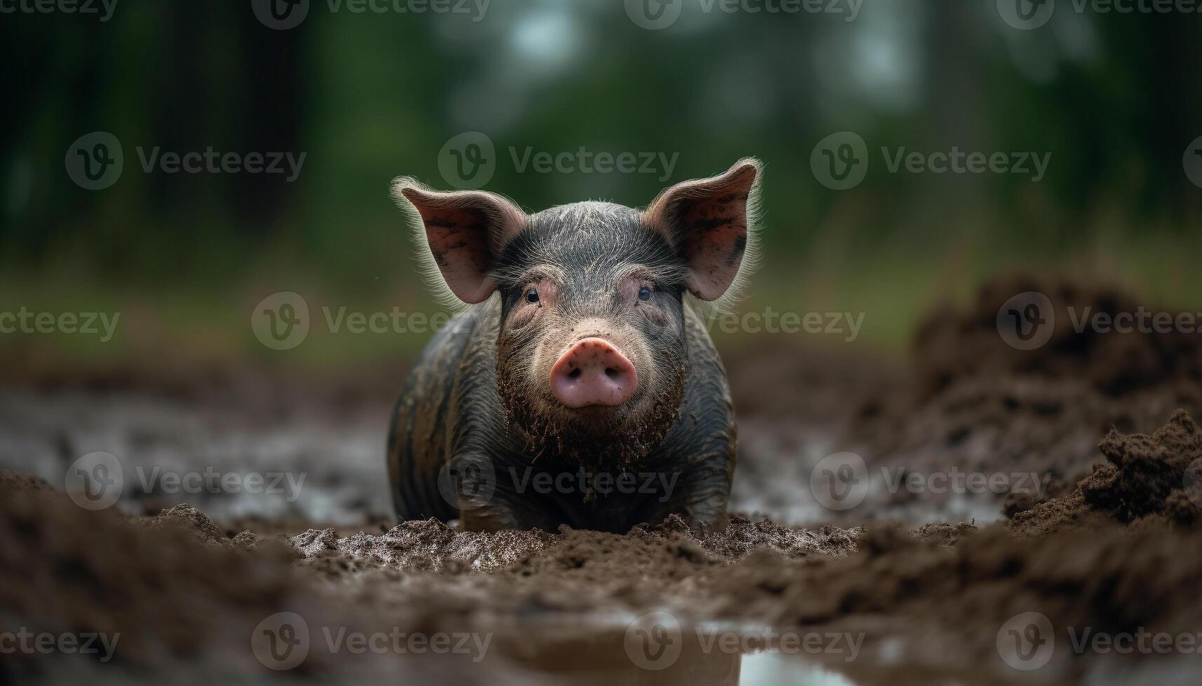 süß Ferkel Weiden lassen im das Wiese, suchen beim Kamera generiert durch ai foto