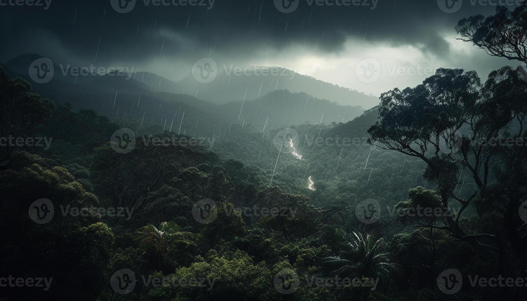 mysteriös Berg Bereich, nebelig Wald, still Tier im das wild generiert durch ai foto