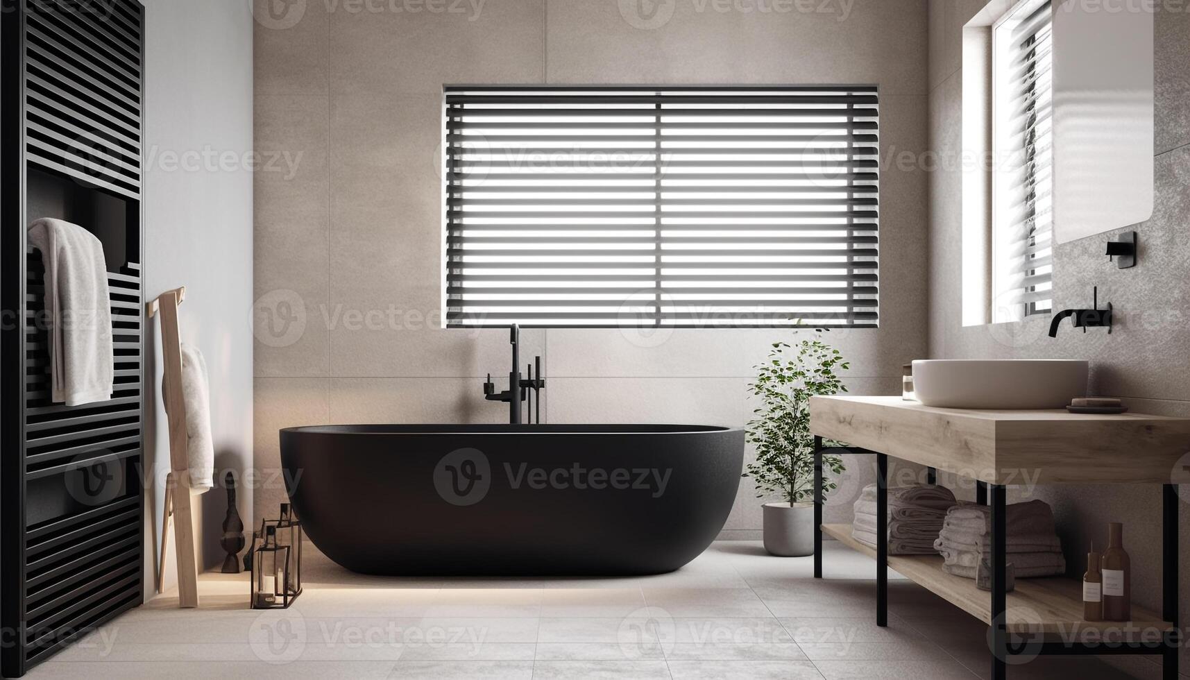 modern Eleganz im inländisch Badezimmer mit Luxus Badewanne und sinken generiert durch ai foto