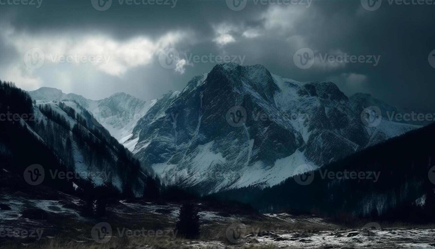 majestätisch Berg Bereich, still Szene, Schönheit im Natur, Panorama- Landschaft generiert durch ai foto